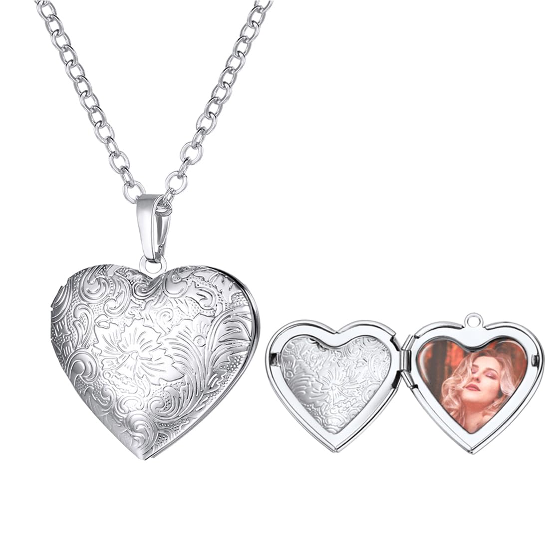 U7 Silver Heart Pendant Locket Necklace for Women, Minimalist Jewellery — image 1