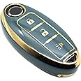 FEYOUN Key Fob Cover Compatible with Nissan 370Z Armada Kicks Murano Pathfinder Rogue Titan Versa Note Infiniti Smart 3 Buttons TPU Remote Keyless Key Fob Case Protection Shell Accessories, Blue Gray
