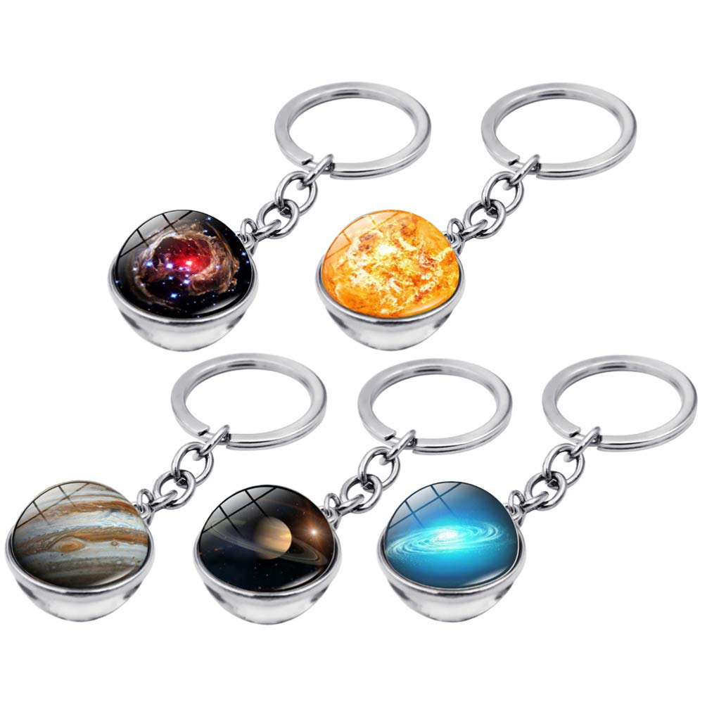 Toyvian 5pcs Creative Keyring Star Gem Sky Planet Keychain for Boys and Girls, Mixed Pattern, Zinc Alloy, Assorted Colors, 7.5 X 2 X 2 Cm, Ideal for Decoration and Party Favors