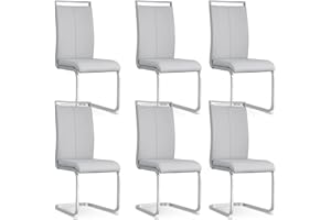 Baysitone Modern Dining Chairs Set of 6, Side Dining Room Chairs, Kitchen Chairs with Faux Leather Padded Seat High Back, Chairs for Dining Room,Kitchen, Living Room Light Grey