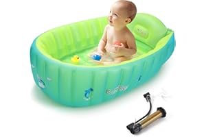 Boysea Inflatable Baby Bathtub with Air Pump, Bathtub Seat with Anti-Sliding Saddle Horn for Newborn to Toddler, Portable Travel Shower Basin with Back Support, Deflates and Folds Easily