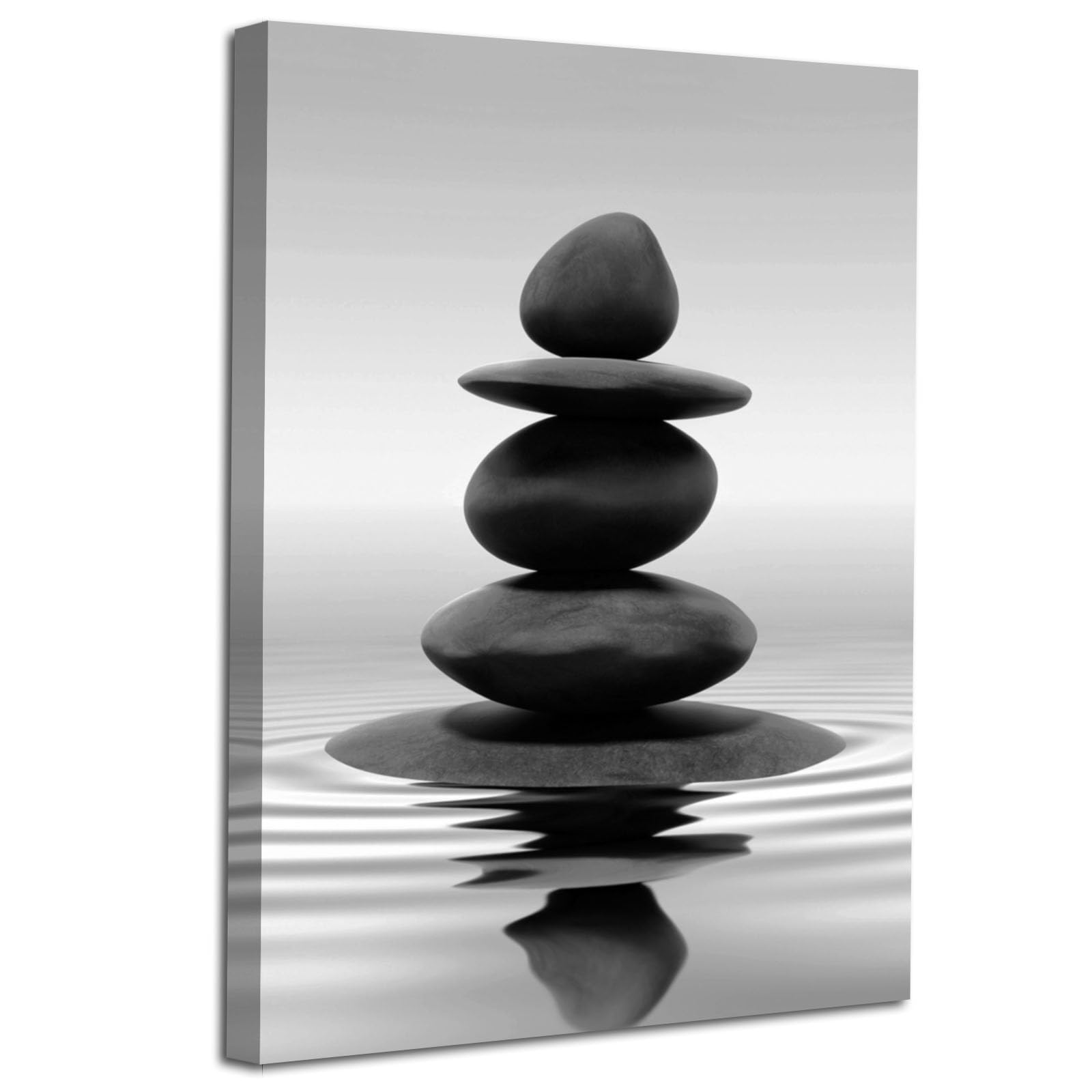 LZIMU Black and White Zen Wall Art Stones in Water Pictures Print on Canvas for Bathroom Yoga Meditation Spa Room Living Room Bedroom Wall Decorations Framed (Zen-1, 16"x24" (40x60cm))