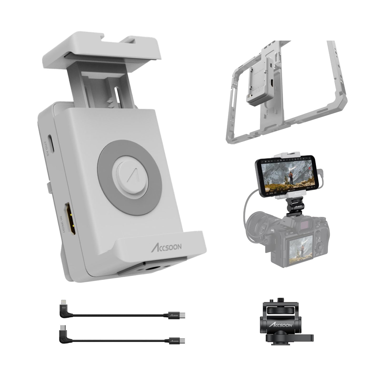 Accsoon SeeMo HDMI to iOS Video Capture Adapter for iPhone/iPad On-Camera Monitor, 1080p60 H.264 Recording & Live Streaming, Compatible with iOS 12.0 or Lateri telephone iPad Adjustable-White (SeeMo)