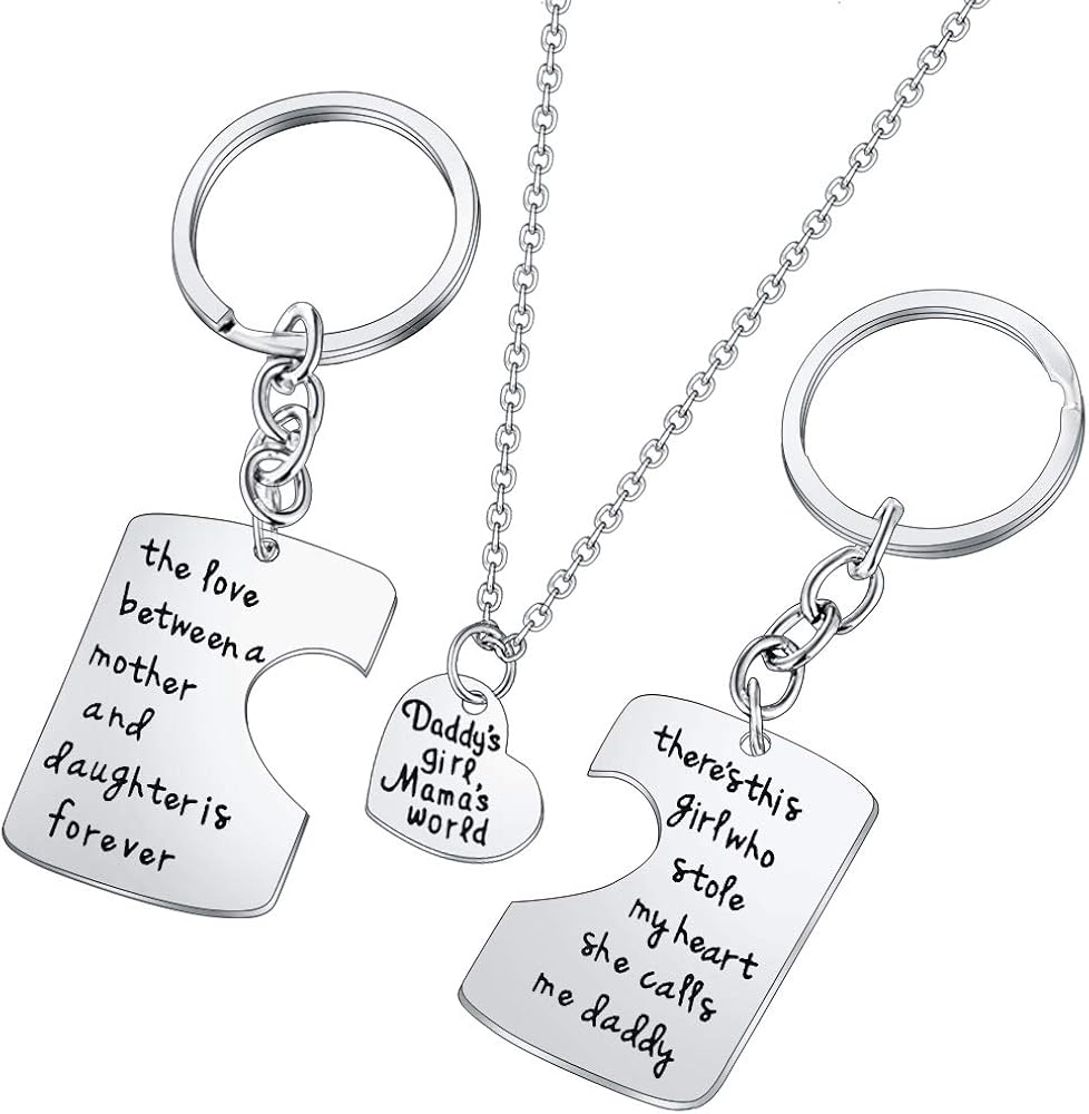 mom dad daughter keychain