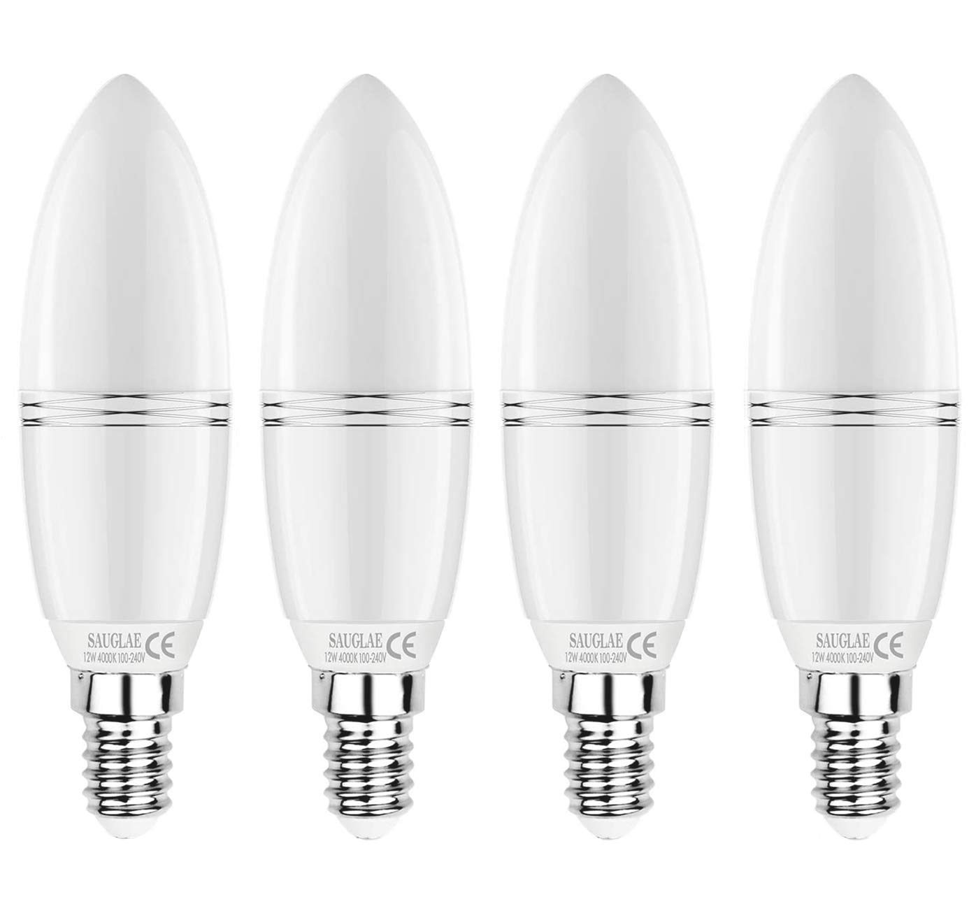 SAUGLAE E14 LED Candle Bulbs 12W, 100W Incandescent Bulbs Equivalent, 4000K Natural White, Non-Dimmable, 1380Lm, Small Edison Screw LED Light Bulbs, 4-Pack