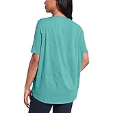 HeyNuts Women's Pima Cotton Short Sleeve Workou Shirt Boat Neck Loose Fit T-Shirts Athletic Tops Casual Shirts