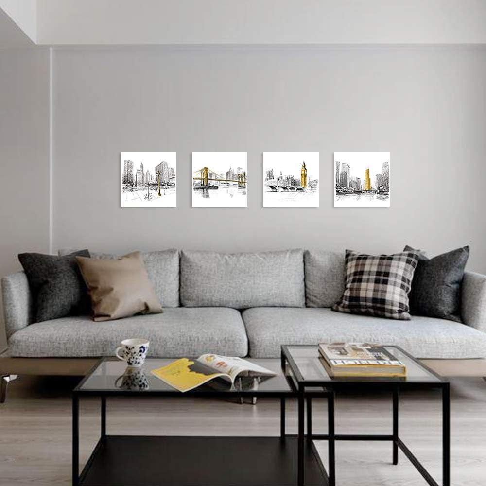 SUMGAR Black and White Canvas Wall Art Yellow and Grey Prints for