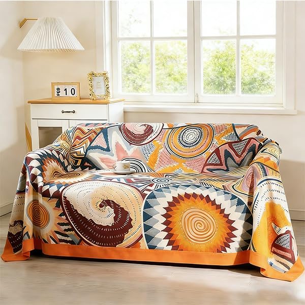 DECMAY Boho Throw Blanket for Sofa, 100% Organic Cotton Sofa Throws Large 2 3 Seater, Extra Large Throws for Settees Armchair Couch, Double Bed and Bedspread (Colroful, 60''×80'') — image 1
