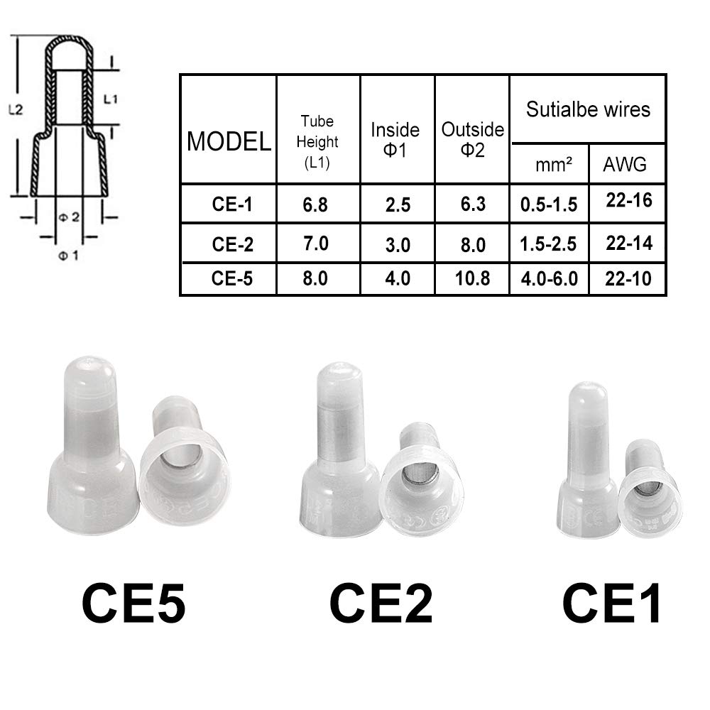 Qibaok 600 PCS Closed End Cap Crimp Terminals Nylon Wire Connectors Kit 22-16/16-14/12-10 Gauge: Industrial & Scientific