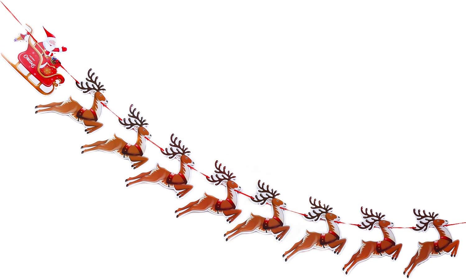 VEYLIN Christmas Reindeer Bunting, Santa Sleigh Banners for Party Decoration, Red - Image 3