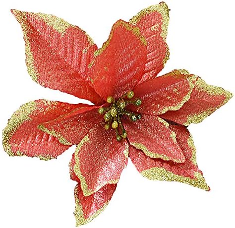 8Pcs Glitter Artificial Christmas Flowers Christmas Tree Wreaths Wedding Ornaments, 5-Inch, Red