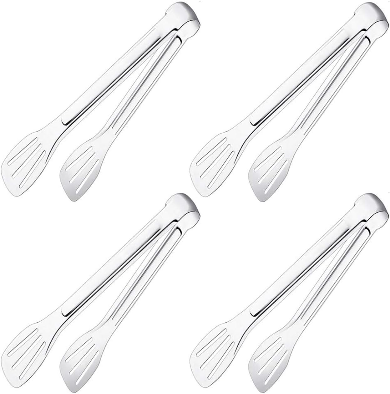 Stainless Steel Serving Tongs - Multifunctional Kitchen Tongs for Parties, Buffets and Daily Use - Set of 4 (9 Inches)