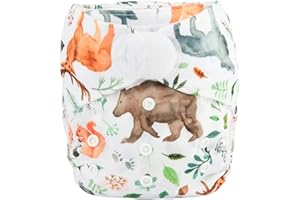 SIGZAGOR Baby Pocket Cloth Diaper Nappy Hook and Loop, Watercolor Animals, 1 Count