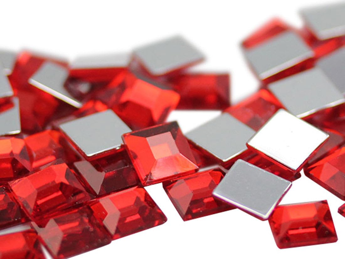 5mm Flat Back Square Acrylic Rhinestones Tiny Face Gems Body Jewels Card Making Embelishments - 100 Pieces (Red Ruby A05)
