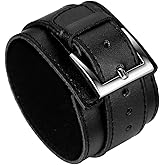 Avaner Wide Leather Cuff Bracelet, Punk Leather Bangle Wrap, Gothic Rock Biker Wristband Strap Black