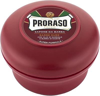 Proraso Shaving Soap in Bowl for Coarse Beards 150ml Sandalwood Shea Butter Red