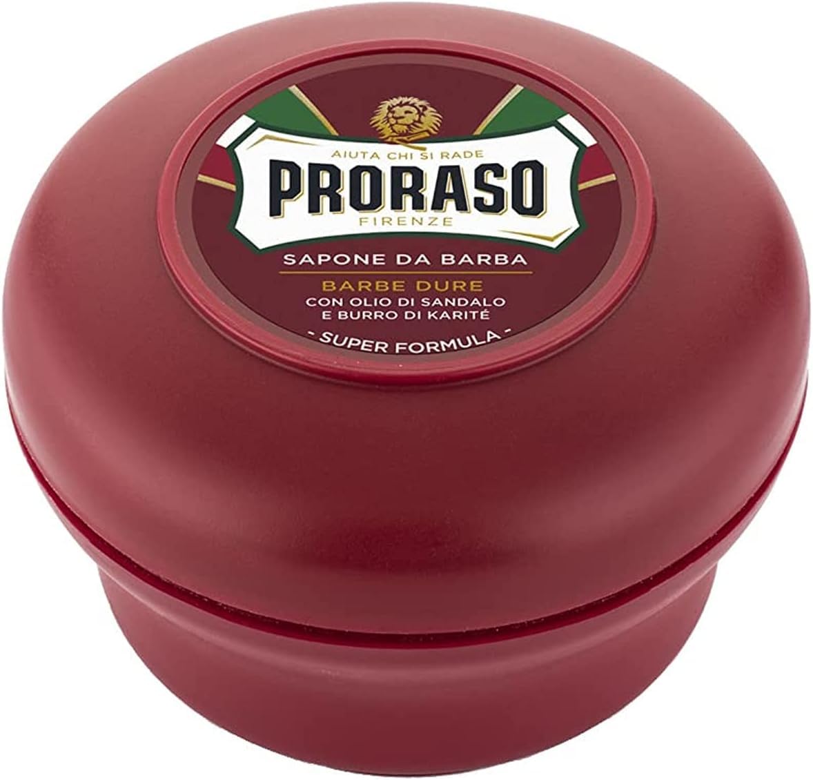 Proraso Shaving Soap inklusive Seifenschale, 150 ml, nährende und feuchtigkeitsspendende Rasierseife für Herren mit Sandelholz & Sheabutter, Made in Italy, Rot