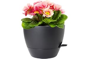 Meowell 12 inch Large Self Watering Pots for Indoor Outdoor Plants, Flower Plant Pots with Mesh Drainage Holes for Garden House, Plastic Planters with Reservoir for Home Decor, Black