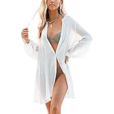 Breezy Lane V Neck Button Down Shirt Coverup for Women Long Sleeve Beach Cover Up for Summer Vacation Outfits