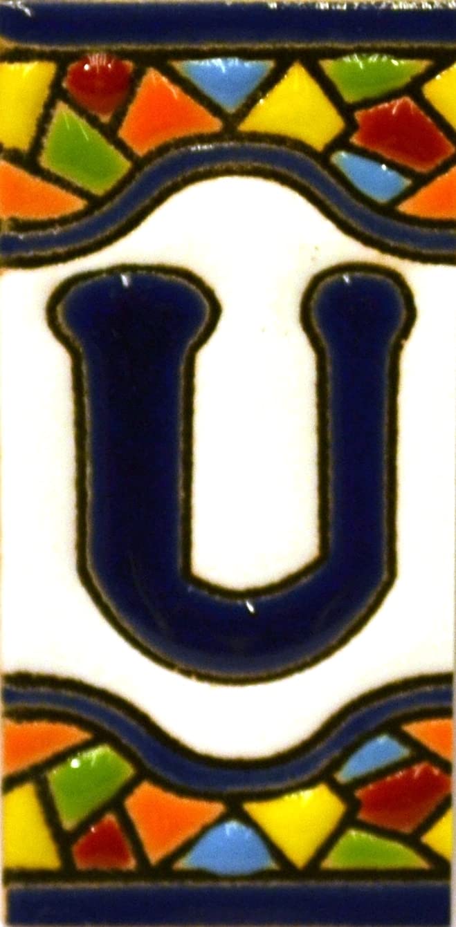 House letters 3 inch. Handpainted house letter tiles for signs, addresses and names. Address numbers for houses. House address numbers and letters. Design Design MOSAICO MINI 2,87" x 1,38" (LETTER U)