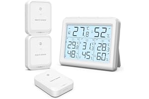ORIA Indoor Outdoor Thermometer, Digital Hygrometer Thermometer, Wireless Temperature and Humidity Gauge Monitor with 3 Sensors, LCD Backlight for Home, Office, Bedroom, White