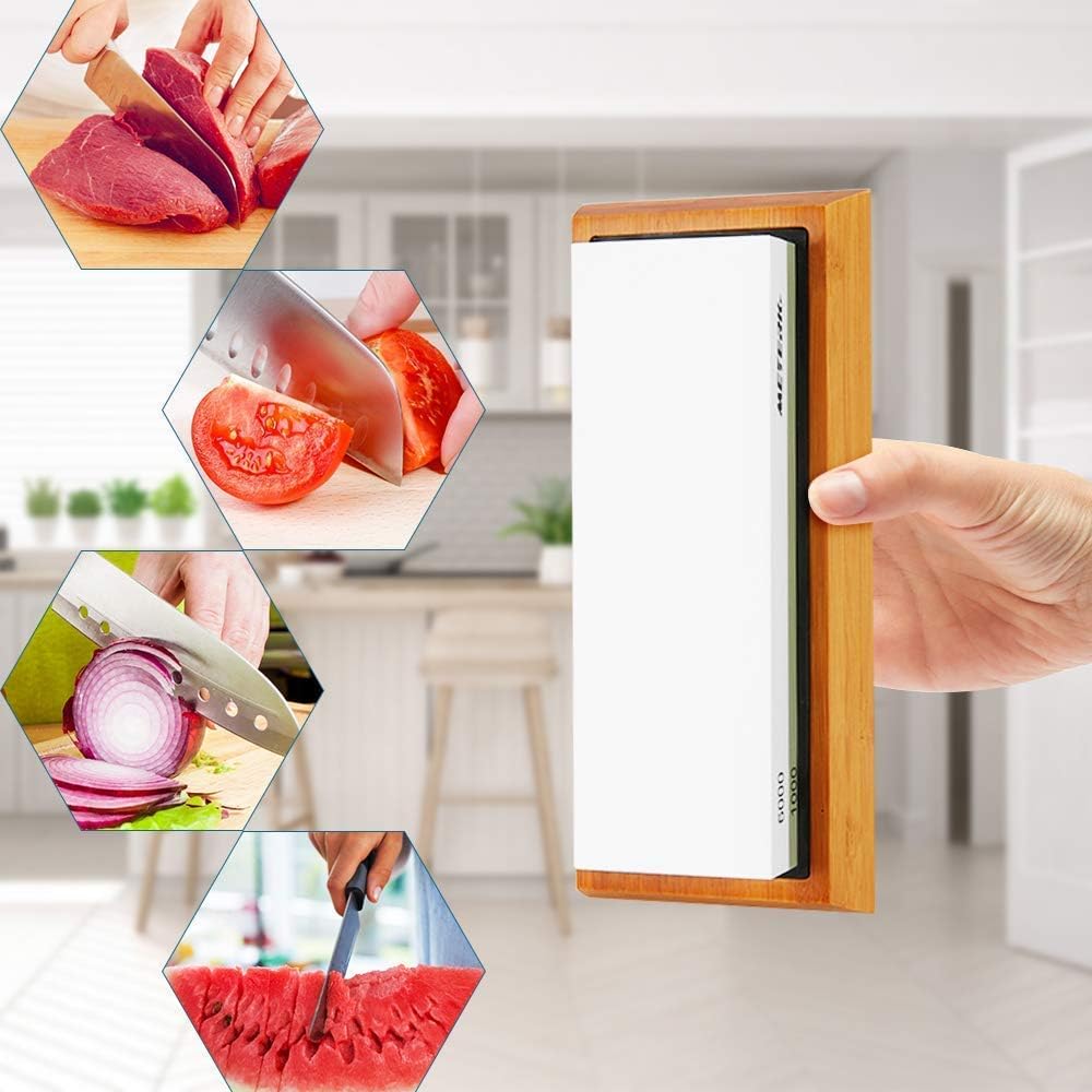 Sharpening Stone, Meterk Premium Whetstone Dual Side Grit 1000/6000 Knife Sharpener Stone with Non-slip Bamboo Base, Flattening Stone & Angle Guide, Sharpening Stone Set for Home & Kitchen: Kitchen & Dining