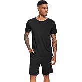 WiWi Mens Pajamas Set Soft Short Sleeve Pj Sleepwear Top and Shorts Pajama Sets Loungewear-Viscose from Bamboo S-3X