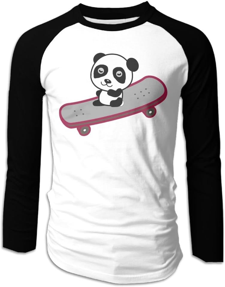 Puppylol Men's Panda Riding On Skateboard Long Sleeve Raglan T-Shirts