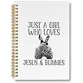 laveliabel Just A Girl Who Loves Jesus & Bunnies Spiral Notebook, Bunny Gifts Journaling Notebooks, Gifts for Bunny Lovers College Ruled Spiral Notebook for School Office Supplies, 5.5x8.3 Inches