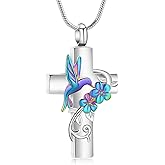Cross Hummingbird Urn Necklace for Ashes Flower Ashes Pendant Memorial Necklace Cremation Jewelry Ashes Keepsakes Necklace Gift for Loss of Loved Ones Memorial Jewelry