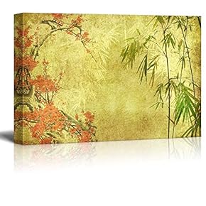Japanese Garden Plants Over a Gold Textured Background
