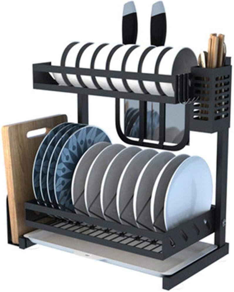 2 Tier Dish Drainer,Washing Up Drainer Rack with Drip Tray,39.5x24x56