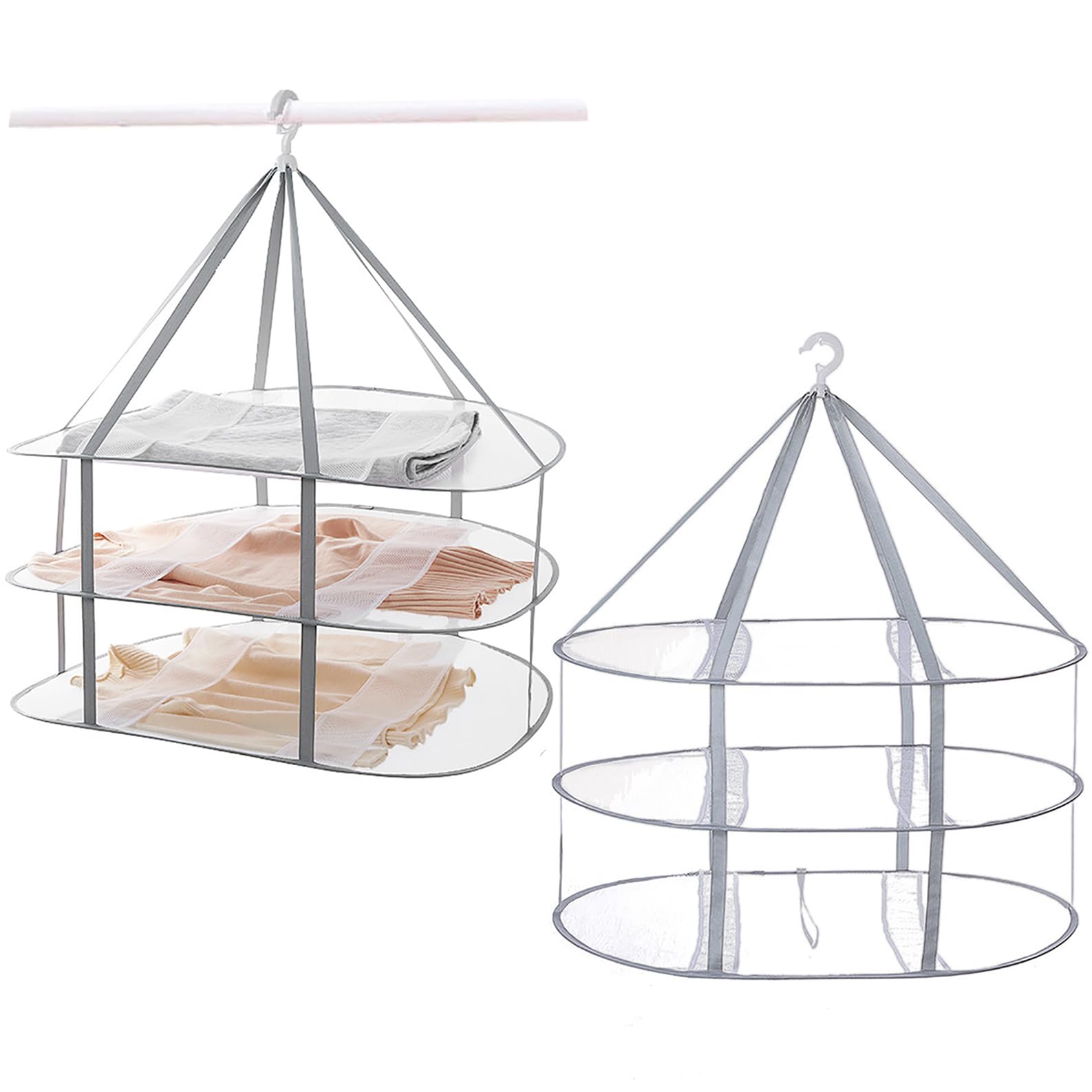 Funvalley Surperfect Foldable Hanging Mesh Dryer, Sweater Drying Rack 3-Tier Network Foldable Drying Basket Racks for Sweater,Toy,Socks, Feather Jacket,Outdoor, Indoor, Potable (2)