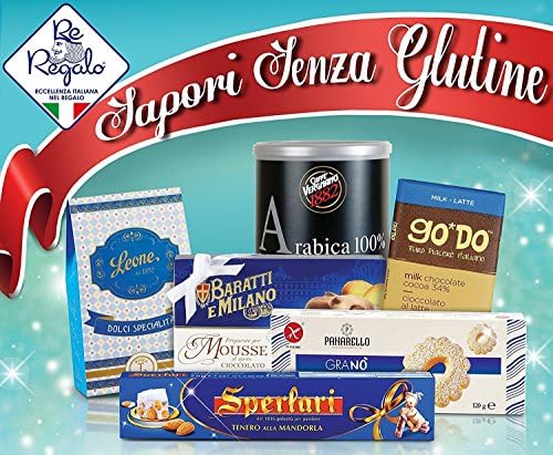 Gluten Free Hamper: Vergnano Arabic Coffee, Baratti Chocolate Mousse, Icam Organic Milk Chocolate, Leone Candies, Panarello Canestrelli Biscuits, Sperlari Soft Nougat with Almonds