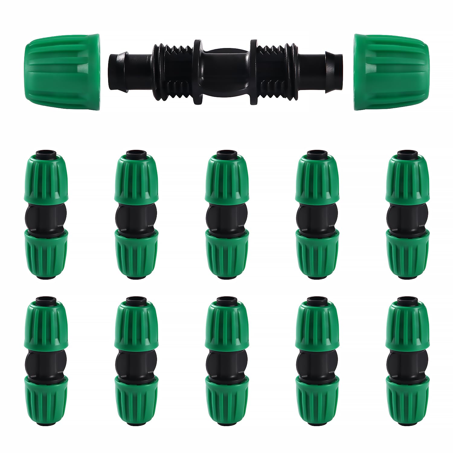 VooGenzek 10 PCS 16mm Drip Irrigation Fittings, Lock Barbed Straight Connectors, Drip Tubing Barbed Connectors, Irrigation Pipe Connectors, for Garden Irrigation Systems, Green