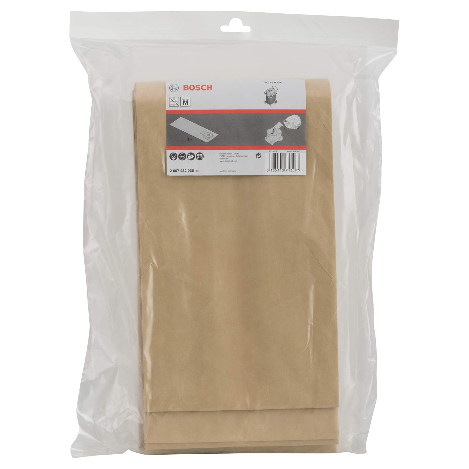 Bosch 5x Paper Filter Bag (for GAS 55 M AFC, Accessories Dust Extractors)