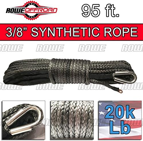 3/8" x 95' GRAY Synthetic Winch Line Cable Rope with Sheath (SUV JEEP)