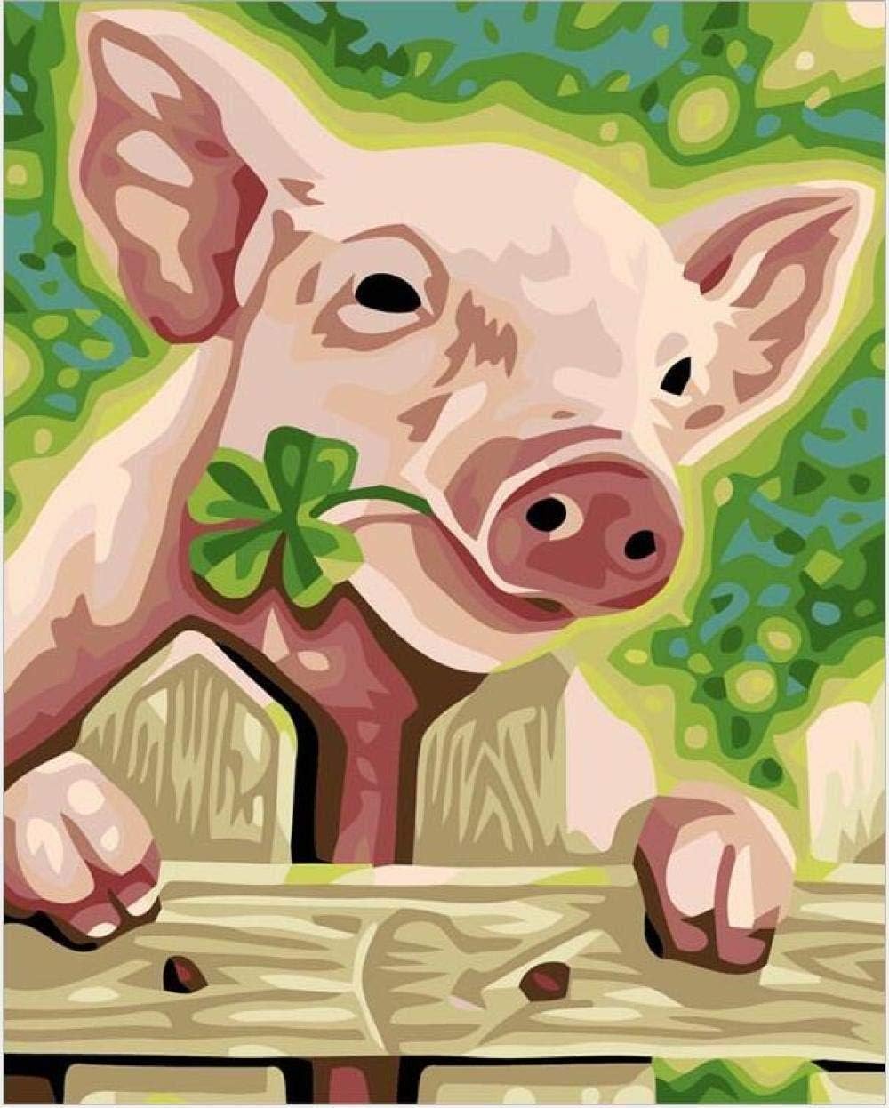 ZHAOSHOP DIY Painting Paint by Numbers Kits Pig Pet DIY Oil Painting for Adults Kids Beginner Seniors Junior with Brushes and Acrylic Pigment 16X20 Inch Without Frame Oil Painting Set by Numbers