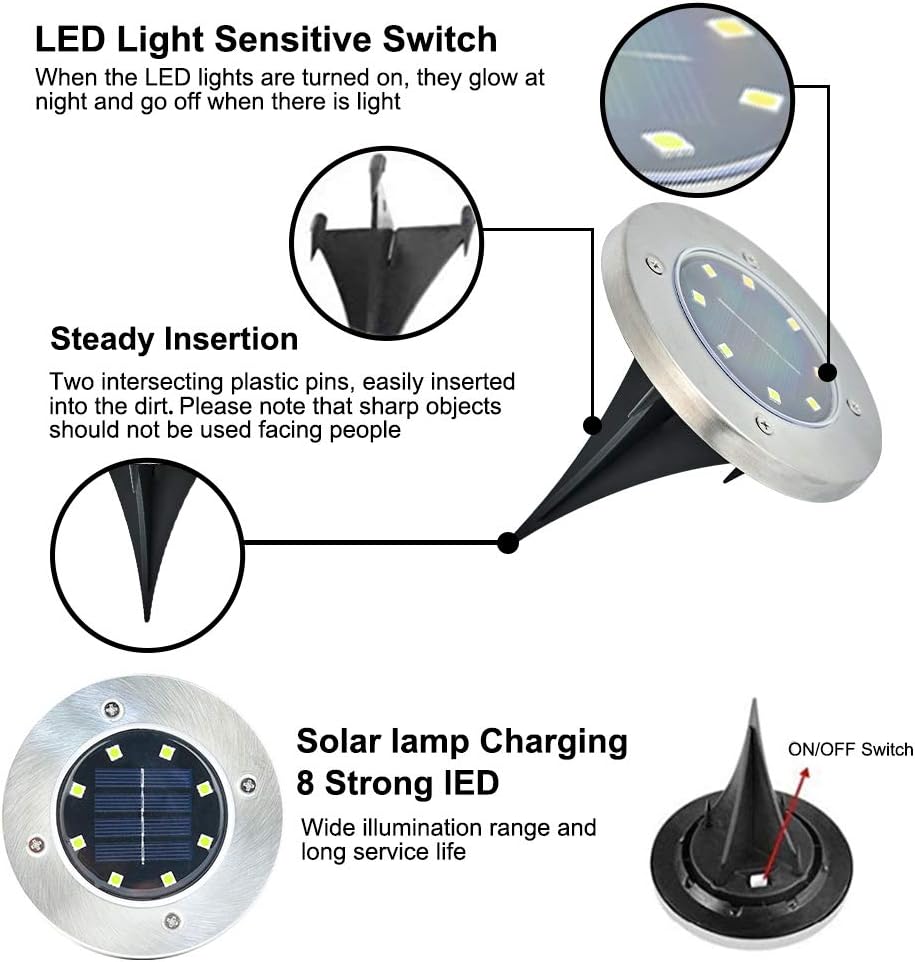Solar Ground Light 12pack, InGround Solar Lights 8 LED, Outdoor Solar