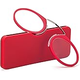REAVEE Ultra Thin Armless Reading Glasses for Men Women, No Temple Pinch Nose Clip on Readers Small Pocket with Mini Portable Case, Red +2.5