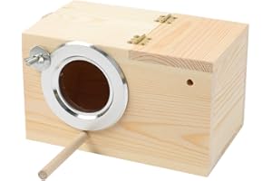 YJJKJ Pine Wood Parakeet Nest Box Bird House Budgie Breeding Mating Box for Lovebirds Cockatiel Parrotlets (S)