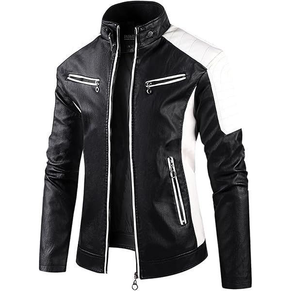 Gsywaipei Men's Mid Length Leather Jacket Button Design Motorcycle