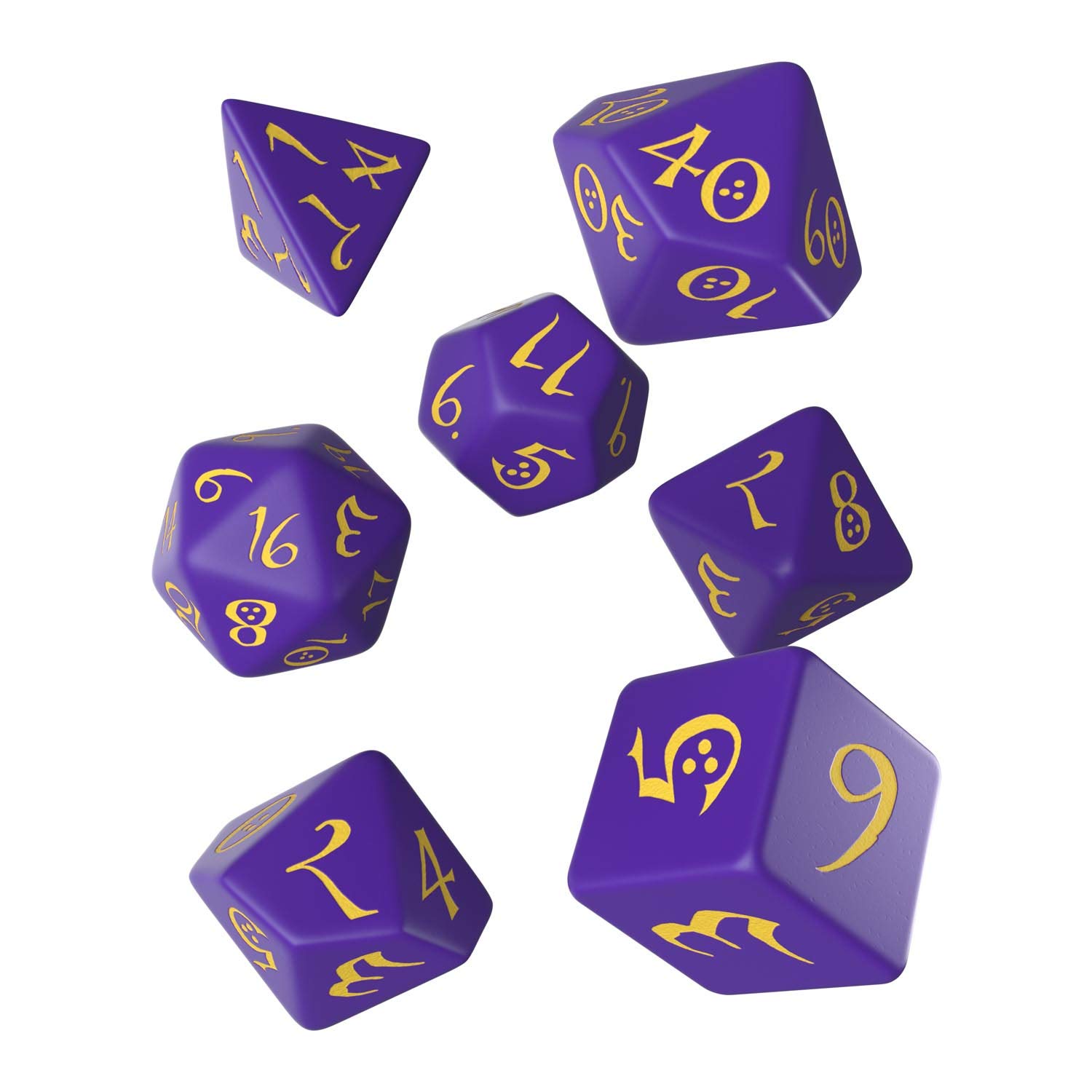 Q Workshop SCLE93 Classic Purple & Yellow RPG Ornamented Dice Set of 7 Polyhedral Pieces