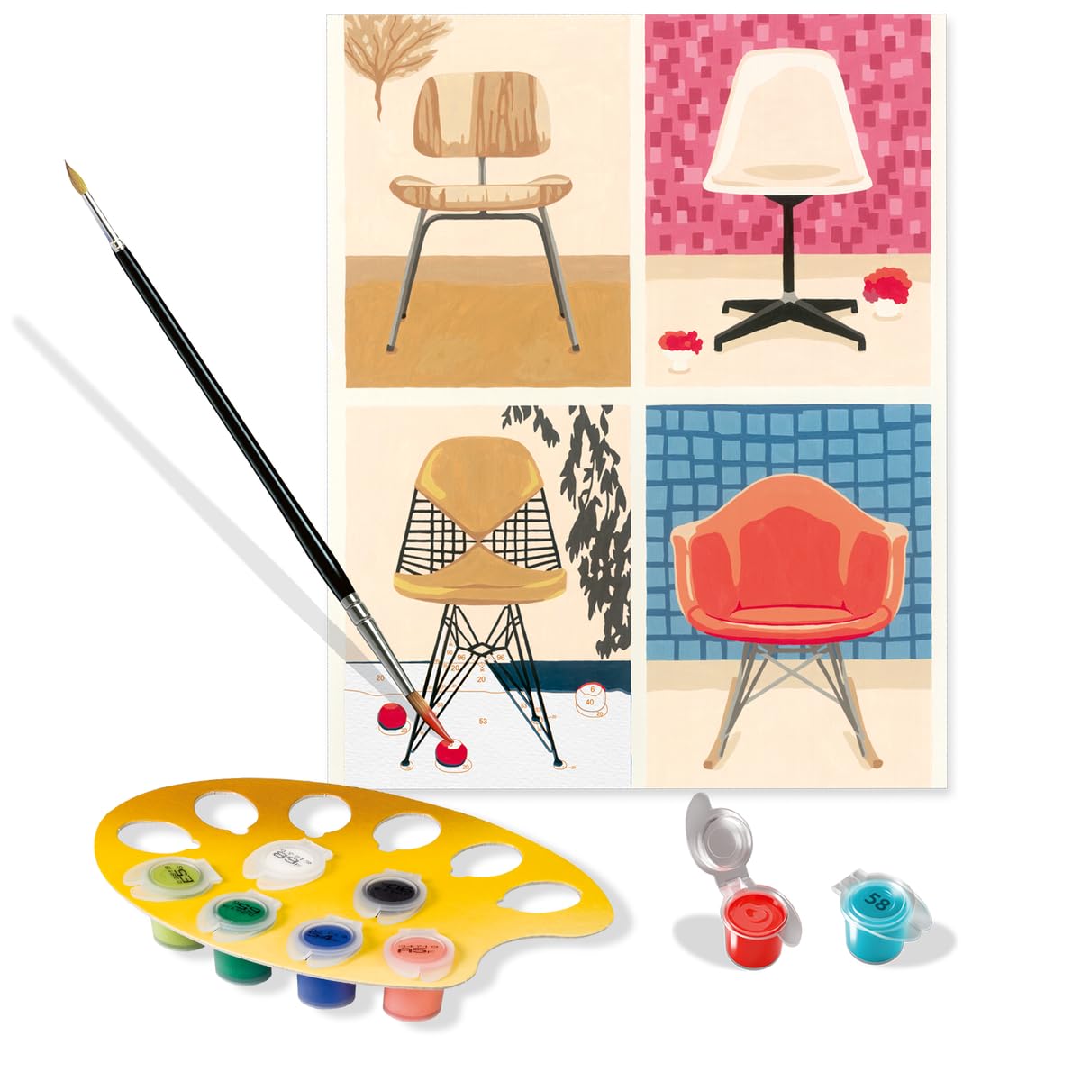 Ravensburger CreArt 20153 - Eames: Take a Seat - Paint by Numbers Adults, DIY Painting Set with Brush and Acrylic Paints, Gift for Women and Men, Painting for Adults