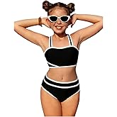 SEGT Girl's 2 Piece Sporty Bikini Set Color Contrast Bathing Suit Square Neckline High Waist Swimwear
