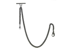 WATCHVSHOP Albert Chain Pocket Watch Chain for Men Heavy Wheat Spiga Rope Chain Gunmetal Black Color with Lobster Clasp Fob T Bar AC112