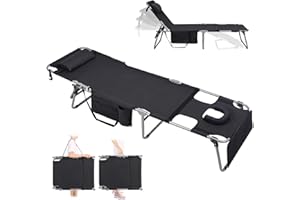 MINNDUDU Tanning Chair with Face Hole, Folding Chaise Lounge Chair, Heavy Duty Outside Lay Flat Portable Face Down Tanning Chair with Arm Hole for Reading Beach Poolside Patio Sunbathing Lawn, 300 LBS, Black
