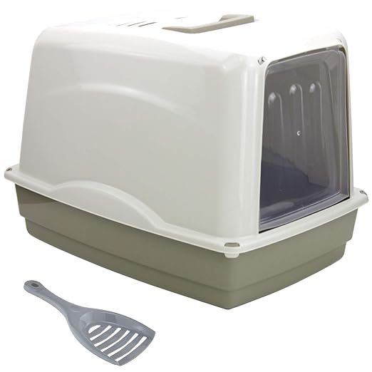XXL Katzenklo mit Haube geschlossen + Streuschaufel Katzen Klo WC Katzentoilette Toilette Farbe Grau Lennox