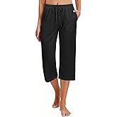 Ekouaer 2 Pack Women's Capri Pajama Pants Printed Drawstring Comfy Pj Bottoms With Pockets