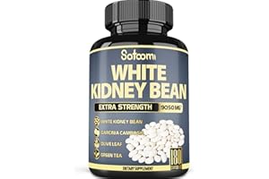 SATOOMI Premium 6 in 1 White Kidney Bean Extract Capsules - 6 Month Supply - Equivalent to 9050mg - Extra Blend with Olive Leaf, Green Coffee Bean & Green Tea - Support Carb Scale Down - 1 Pack 180 Count